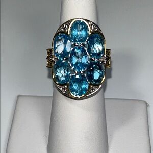 Gems en Vogue Genuine Paraba Blue Gemstone Sterling Gold Accent Designer Ring